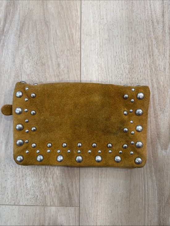 Free People Handbags - Free People Suede Studded Mustard Clutch - Women's Wallet